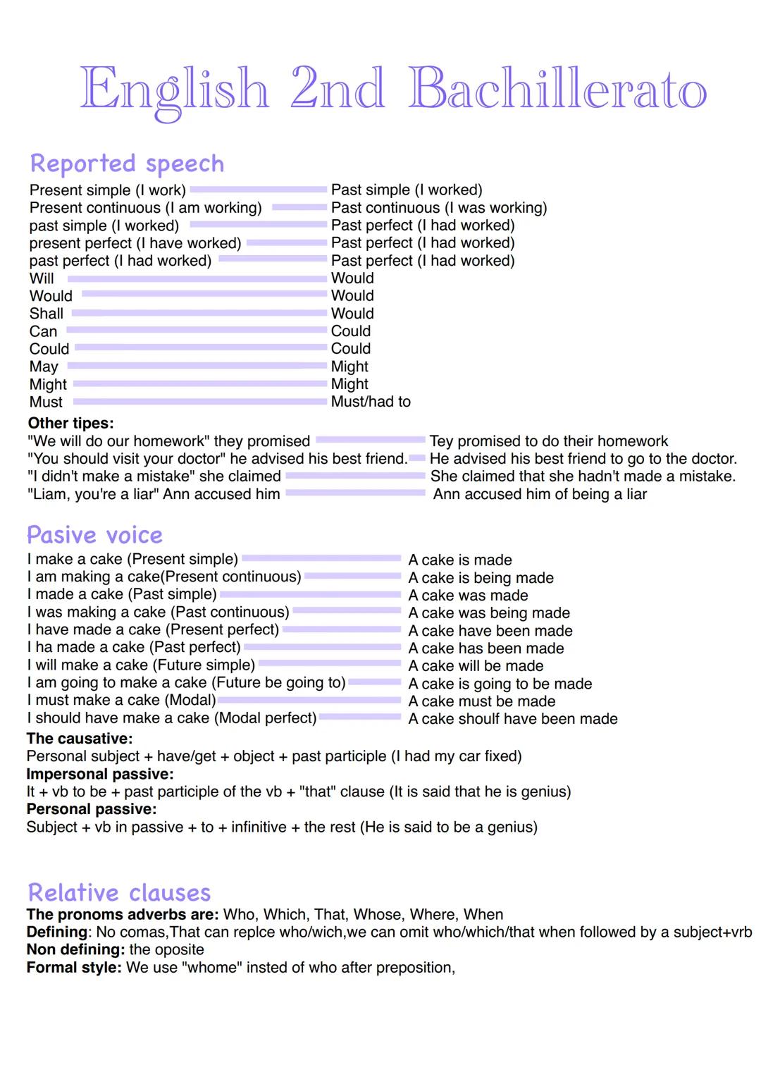 # English 2nd Bachillerato
Reported speech
Present simple (I work)
Present continuous (I am working)
past simple (I worked)
present perfec