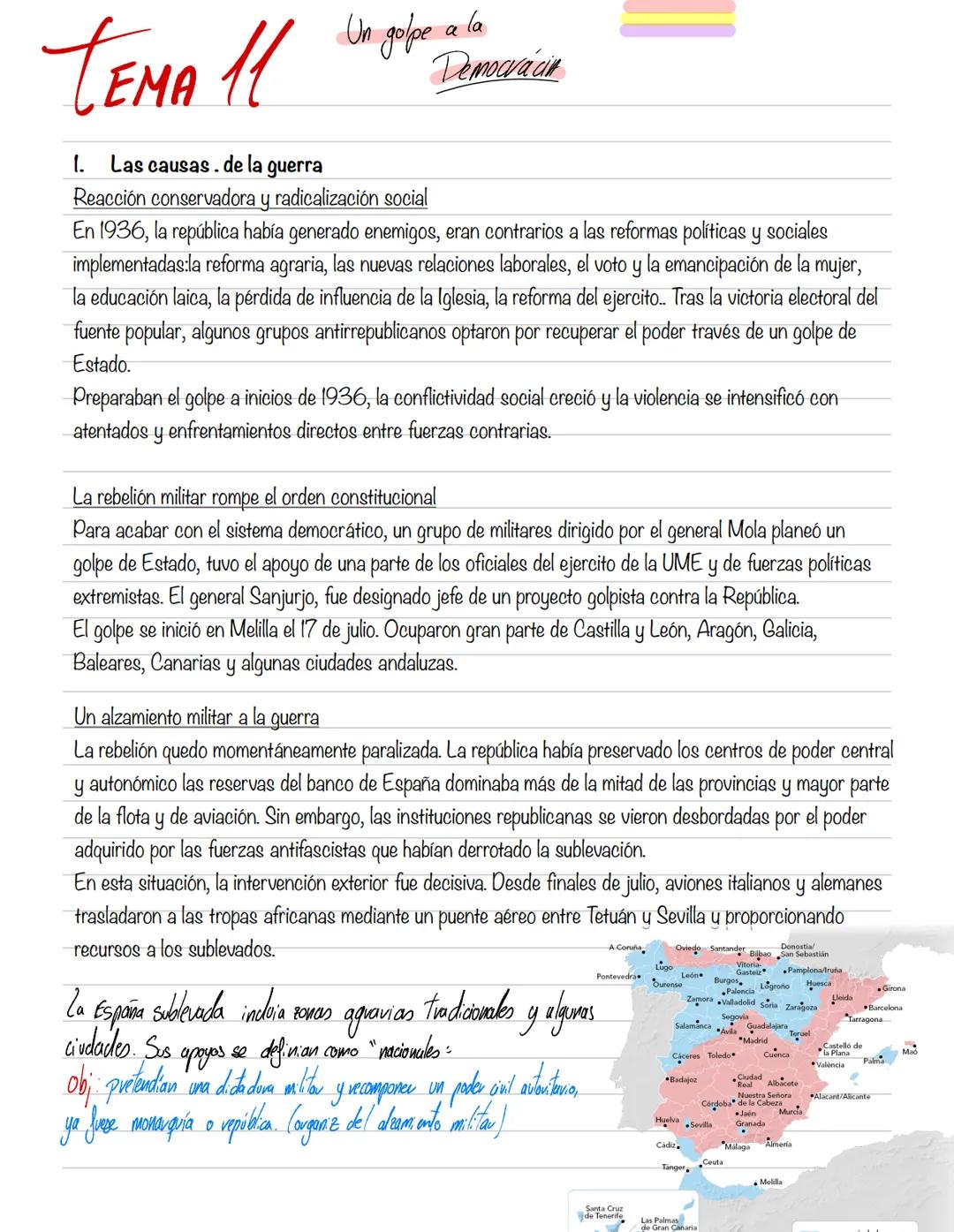 # TEMA 11
Un golpe a la
Democracia
1. Las causas. de la guerra
Reacción conservadora y radicalización social
En 1936, la república había