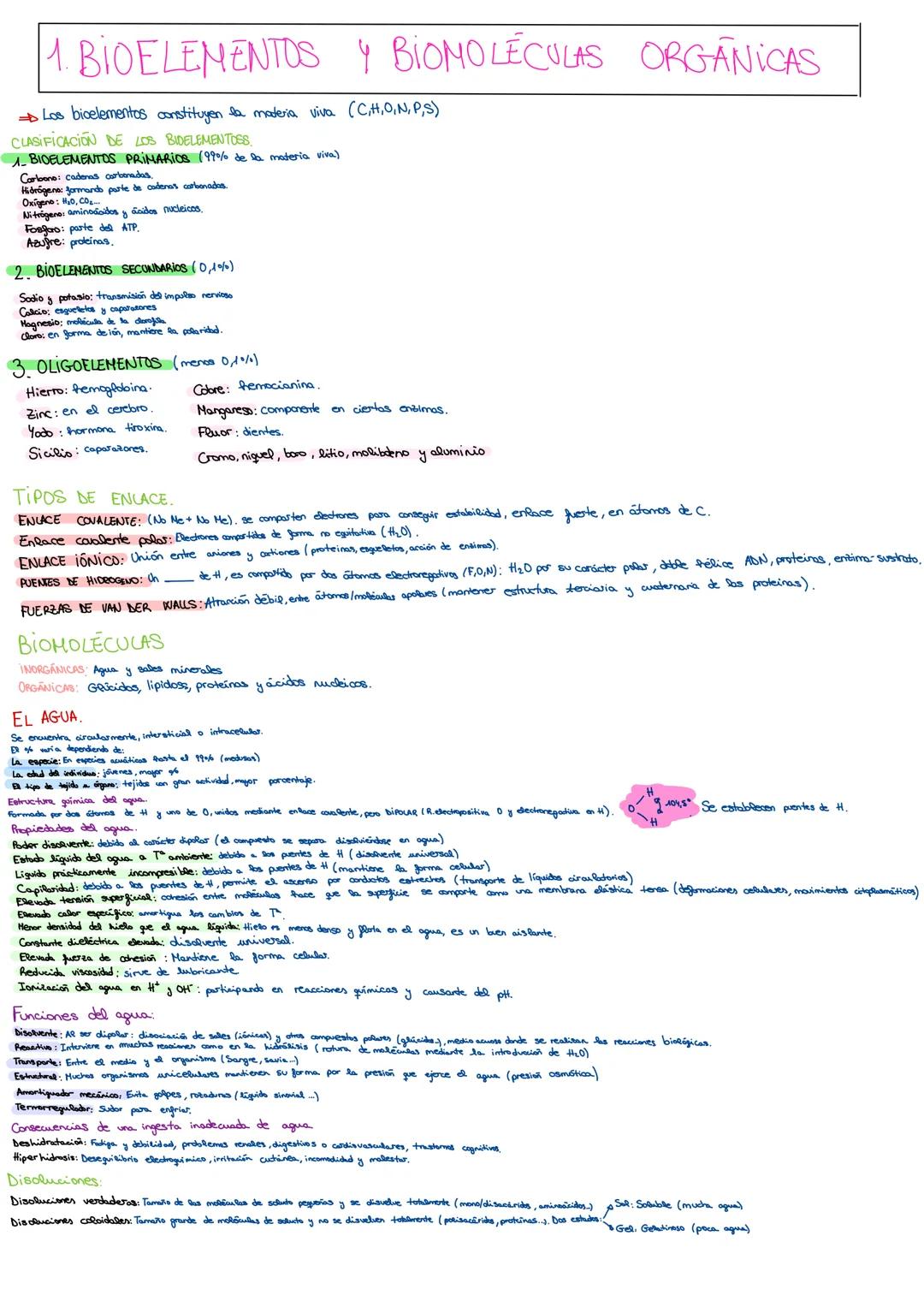 --- OCR Start ---
1. BIOELEMENTOS Y BIOMOLÉCULAS ORGÁNICAS
Los bioelementos constituyen la maderia viva (C,H,O,N,P,S)
CLASIFICACIÓN DE LOS B
