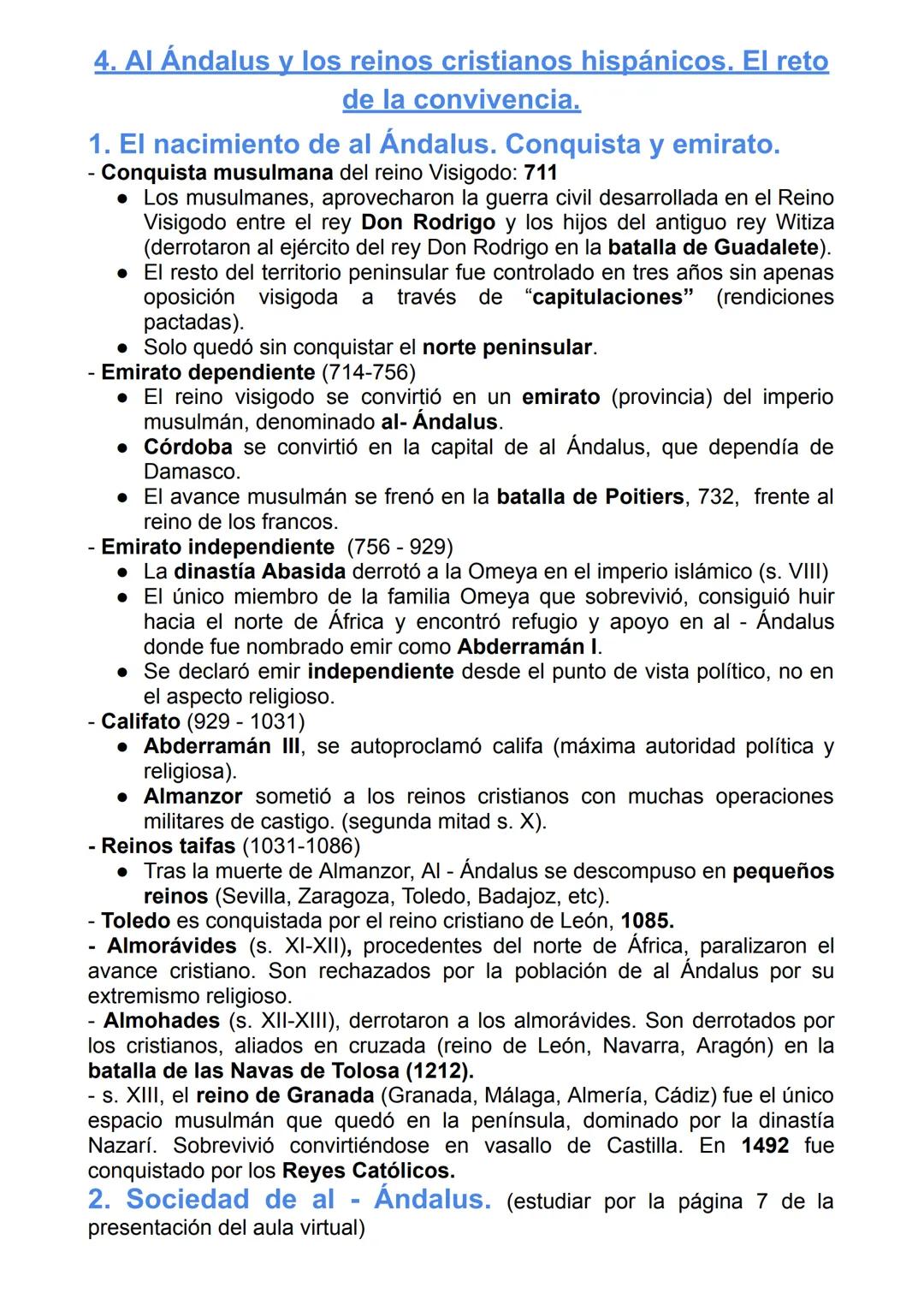 # 4. Al Andalus y los reinos cristianos hispánicos. El reto
de la convivencia.
# 1. El nacimiento de al Ándalus. Conquista y emirato.
- Con