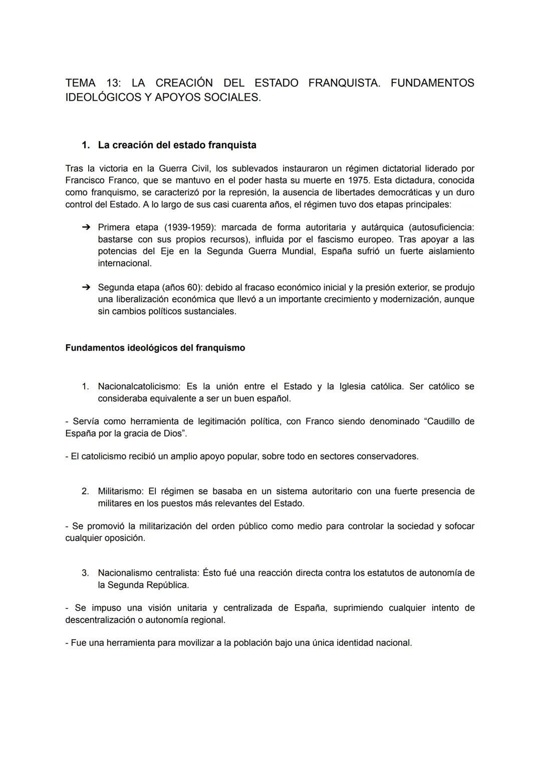 # TEMA 13: LA CREACIÓN DEL ESTADO FRANQUISTA. FUNDAMENTOS
IDEOLÓGICOS Y APOYOS SOCIALES.
1. La creación del estado franquista
Tras la vict
