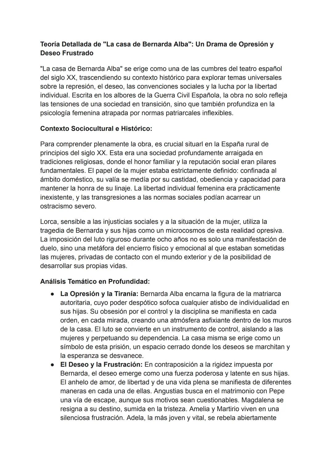 Teoría Detallada de "La casa de Bernarda Alba": Un Drama de Opresión y
Deseo Frustrado
"La casa de Bernarda Alba" se erige como una de las c