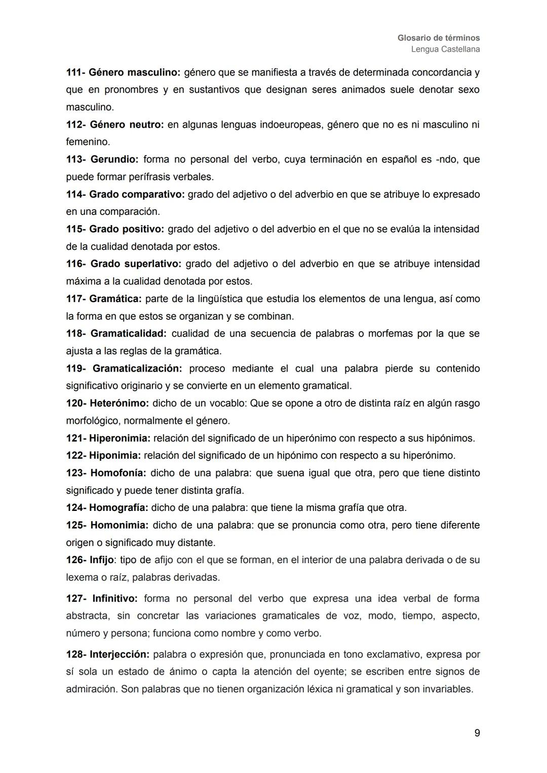 LENGUA CASTELLANA
# GLOSARIO ÍNDICE
Glosario de términos
Lengua Castellana
A- Términos gramaticales................................pág. 2-1