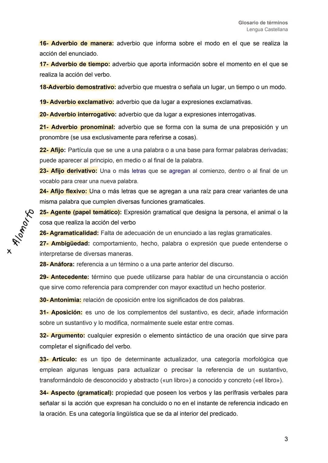 LENGUA CASTELLANA
# GLOSARIO ÍNDICE
Glosario de términos
Lengua Castellana
A- Términos gramaticales................................pág. 2-1