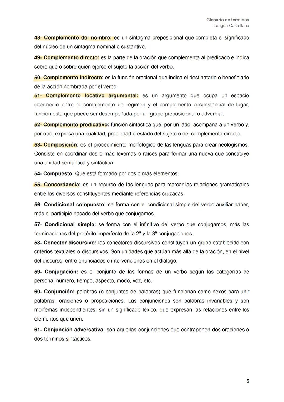 LENGUA CASTELLANA
# GLOSARIO ÍNDICE
Glosario de términos
Lengua Castellana
A- Términos gramaticales................................pág. 2-1