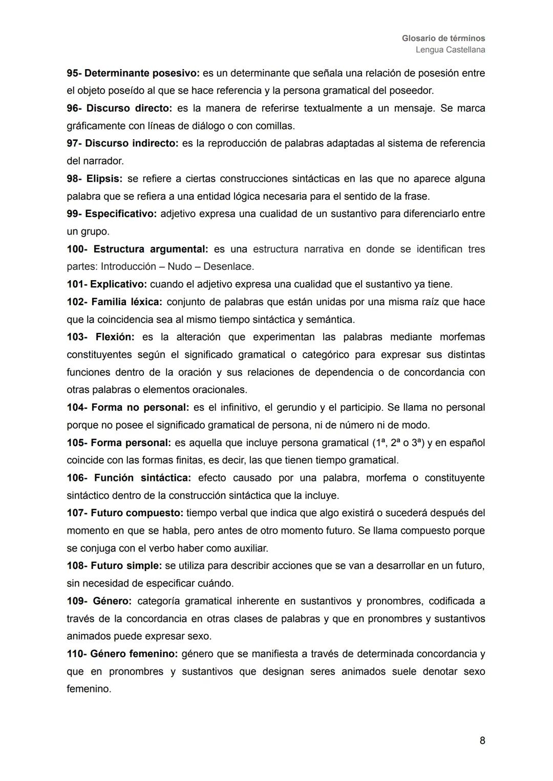 LENGUA CASTELLANA
# GLOSARIO ÍNDICE
Glosario de términos
Lengua Castellana
A- Términos gramaticales................................pág. 2-1