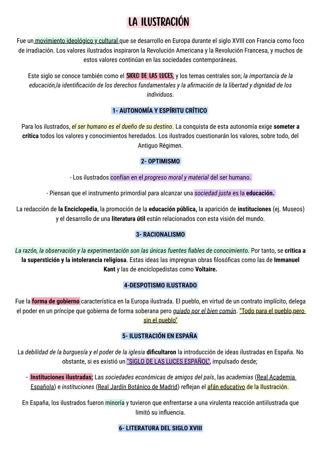 LA ILUSTRACIÓN
Fue un movimiento ideológico y cultural que se desarrollo en Europa durante el siglo XVIII con Francia como foco
de irradiaci