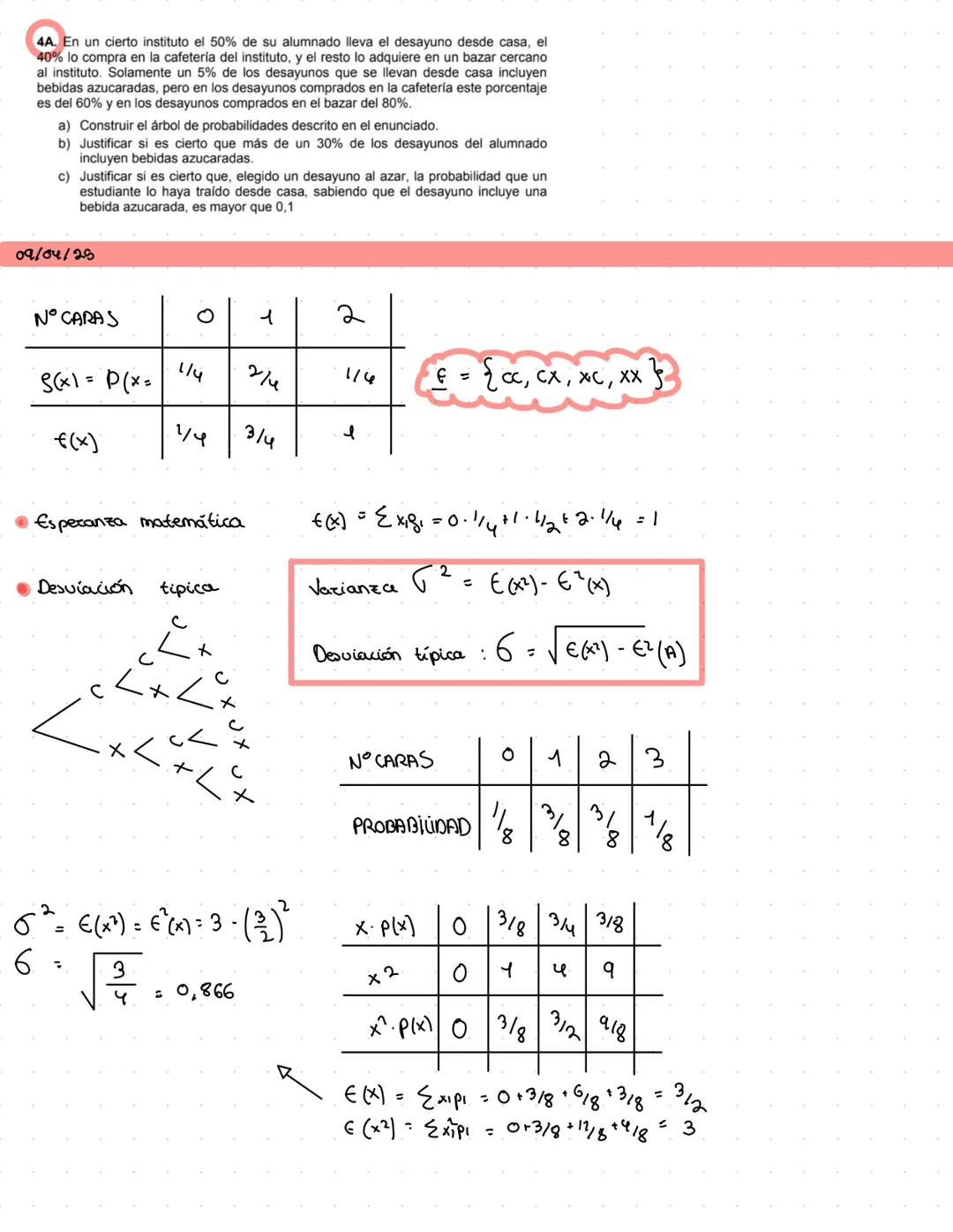 02/04/25
TABLA DE CONTINGENCIA
Probabilidad
A
â
TOTAL
P(B/A) = P(ANB)
3
B
P(A∩B)
P(A∩â)
P(B)
<
P(A)
P(B/A)
B
P(A∩B) P(A∩â) P(B)
TOTAL
P(A)
