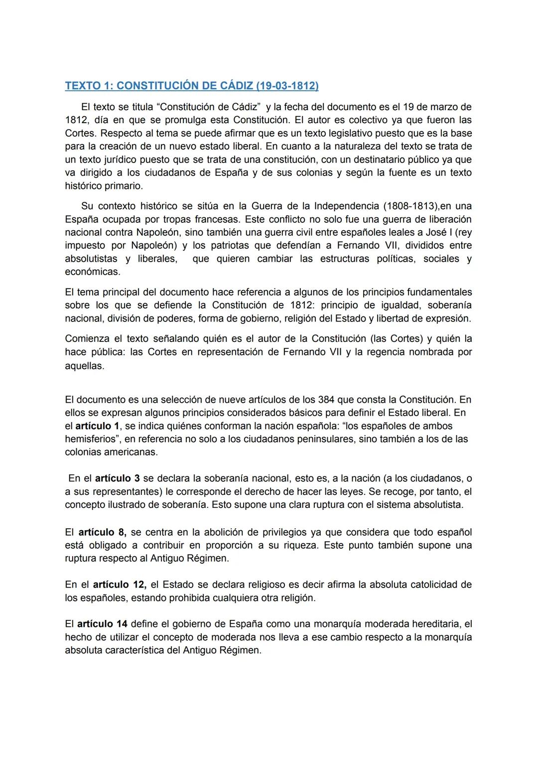 Texto 1:Constitucion de Cádiz