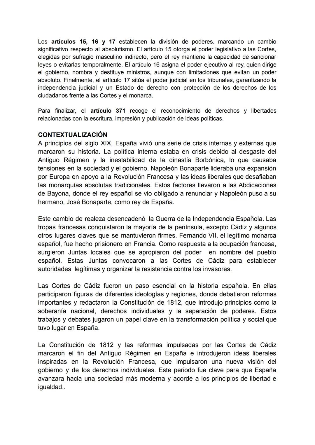 TEXTO 1: CONSTITUCIÓN DE CÁDIZ (19-03-1812)
El texto se titula "Constitución de Cádiz" y la fecha del documento es el 19 de marzo de
1812, d