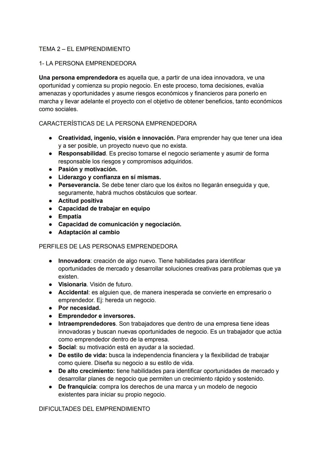 TEMA 2 - EL EMPRENDIMIENTO
1- LA PERSONA EMPRENDEDORA
Una persona emprendedora es aquella que, a partir de una idea innovadora, ve una
oport