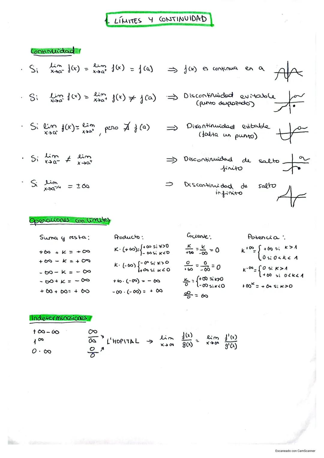 ## LÍMITES Y CONTINUIDAD
### Continuidad
- Si $\lim_{x \to a} f(x) = \lim_{x \to a^+} f(x) = f(a) \implies f(x)$ es continua en a
- Si $\