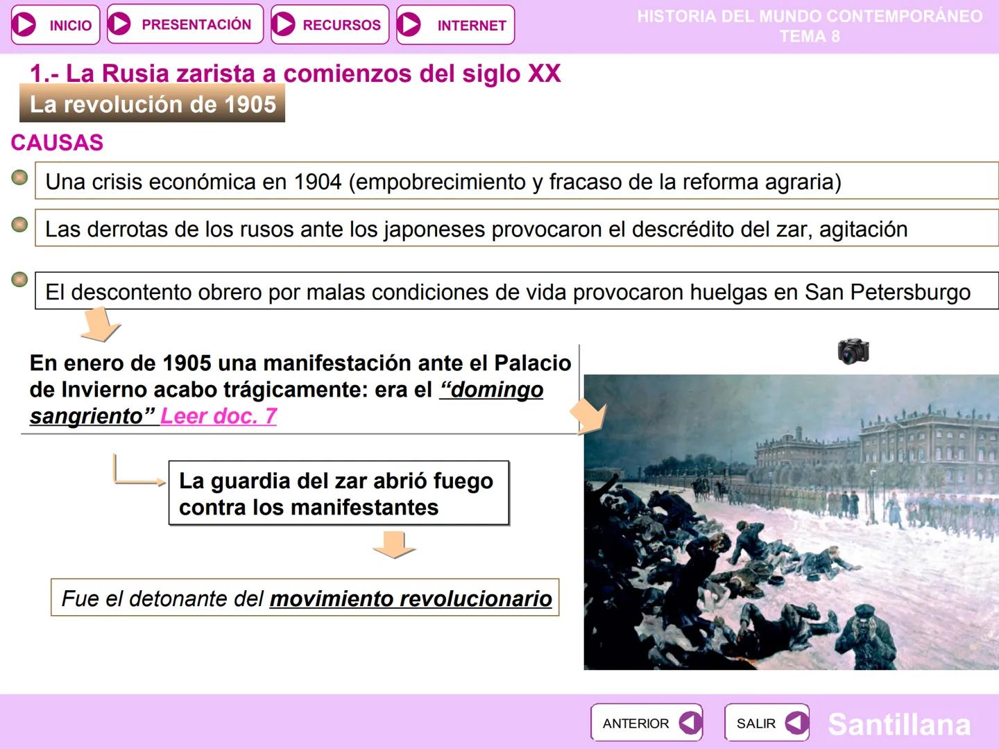 INICIO
PRESENTACIÓN
RECURSOS
INTERNET
La Revolución
8
Rusa y la URSS
HISTORIA DEL MUNDO CONTEMPORÁNEO
TEMA 8
PARA COMENZAR
PRESENTACIÓN
RECU
