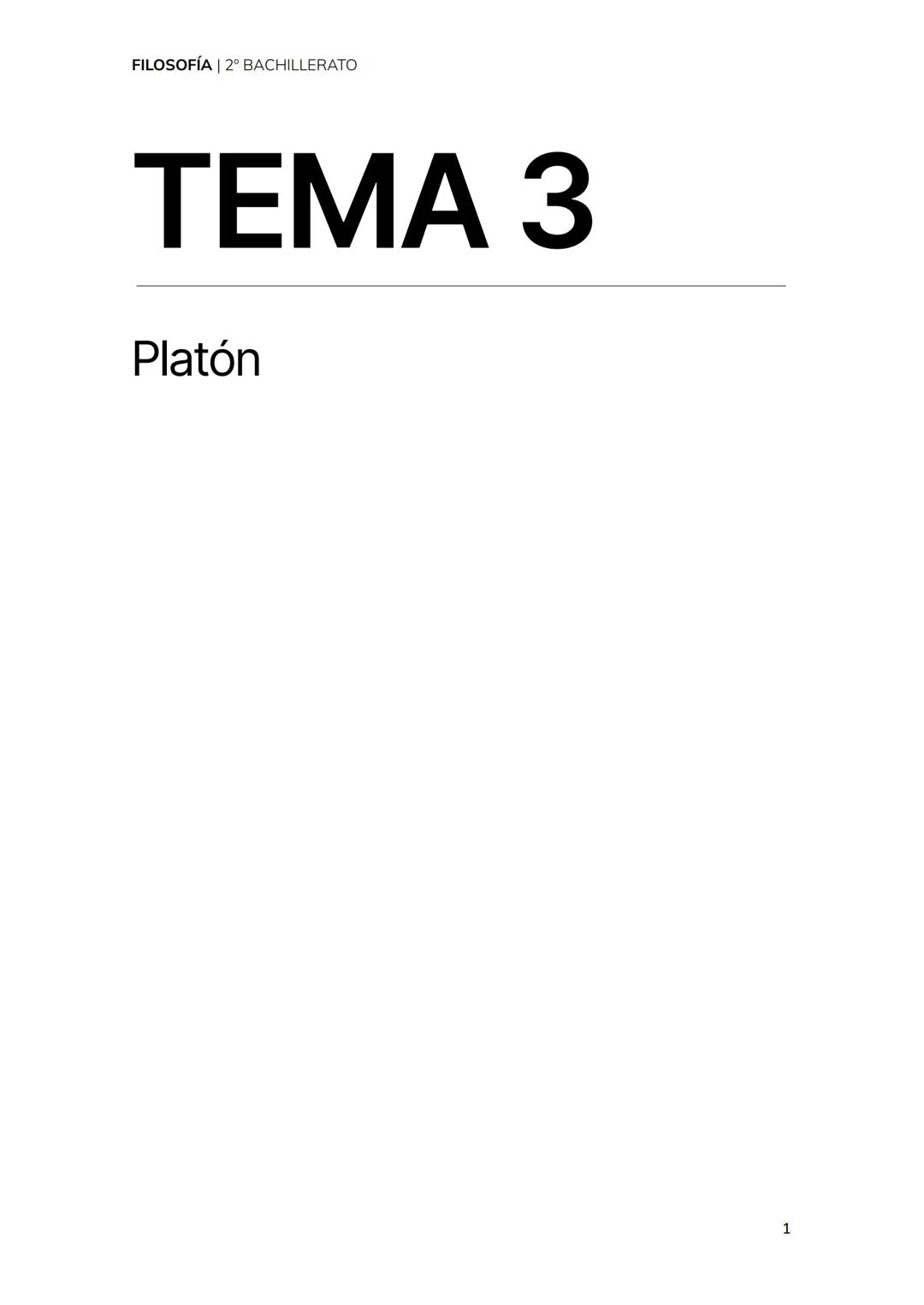 # FILOSOFÍA | 2º BACHILLERATO
# TEMA 3
Platón
1 FILOSOFÍA | 2º BACHILLERATO
1. Contexto político y biográfico de Platón
2. Las influencia