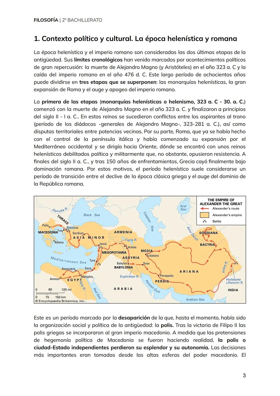 # FILOSOFÍA | 2º BACHILLERATO
# TEMA 5
La filosofía helenística y romana FILOSOFÍA | 2º BACHILLERATO
1. Contexto político y cultural. La