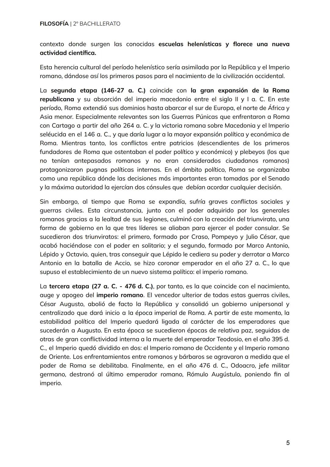 # FILOSOFÍA | 2º BACHILLERATO
# TEMA 5
La filosofía helenística y romana FILOSOFÍA | 2º BACHILLERATO
1. Contexto político y cultural. La