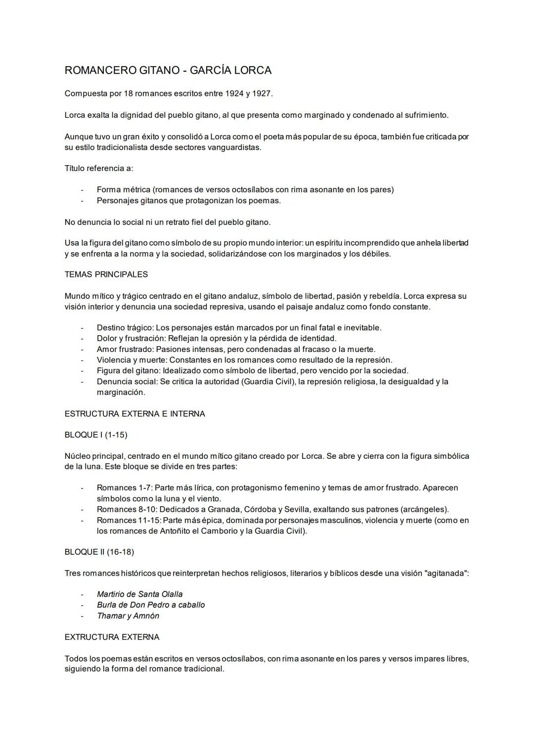 ROMANCERO GITANO - GARCÍA LORCA
Compuesta por 18 romances escritos entre 1924 y 1927.
Lorca exalta la dignidad del pueblo gitano, al que pre