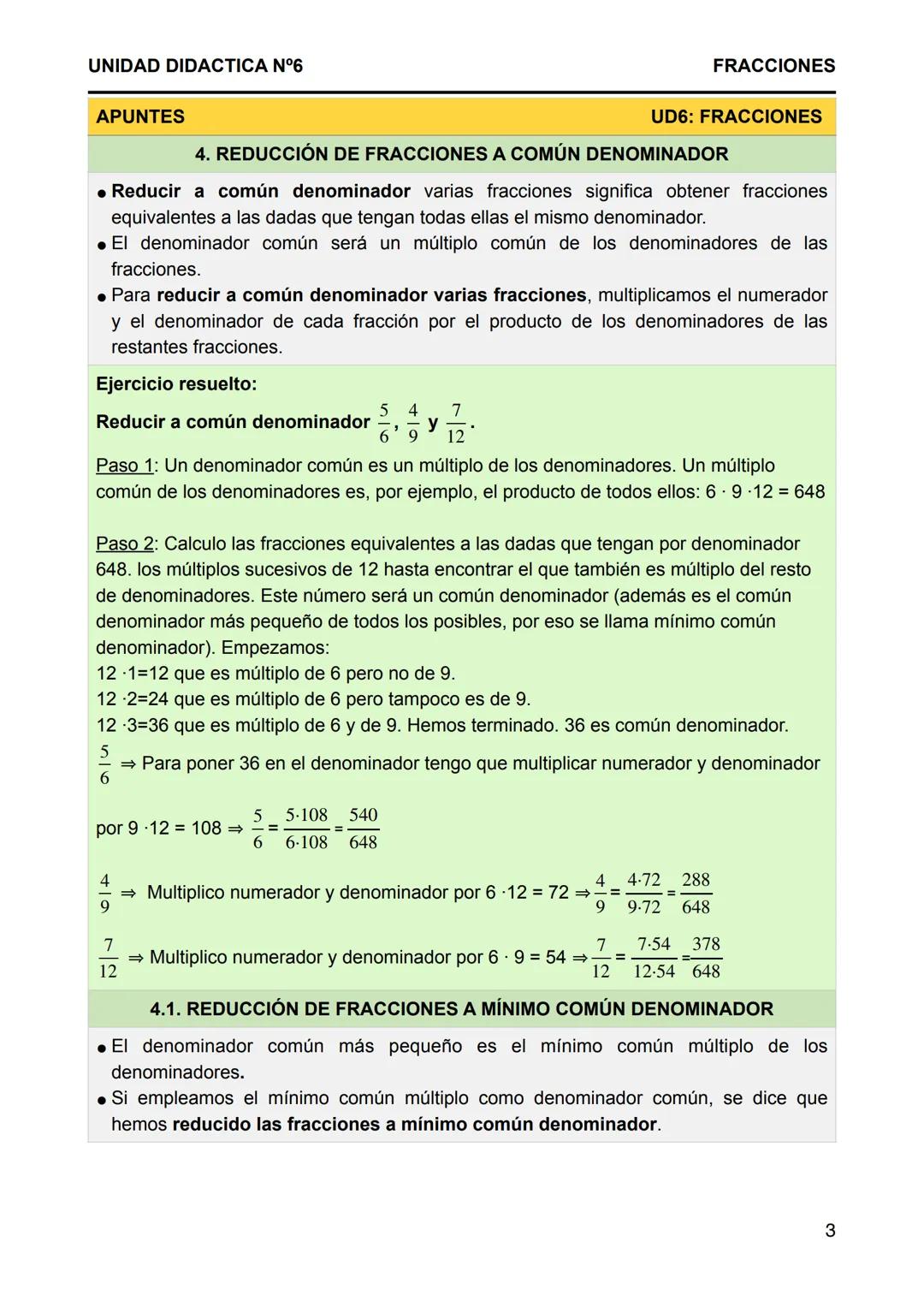 UNIDAD DIDACTICA N°6
FRACCIONES
APUNTES
1. EL SIGNIFICADO DE LAS FRACCIONES
UD6: FRACCIONES
• Una fracción expresa las partes de un todo. El