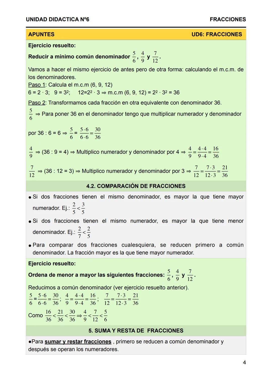UNIDAD DIDACTICA N°6
FRACCIONES
APUNTES
1. EL SIGNIFICADO DE LAS FRACCIONES
UD6: FRACCIONES
• Una fracción expresa las partes de un todo. El
