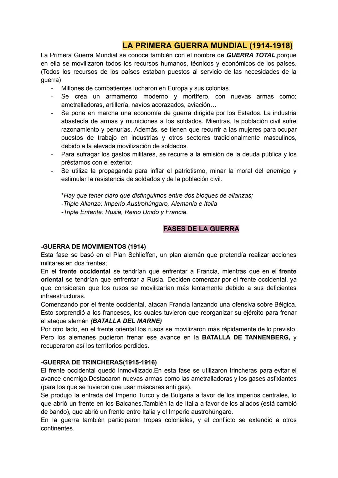 RESUMEN DE LA PRIMERA GUERRA MUNDIAL