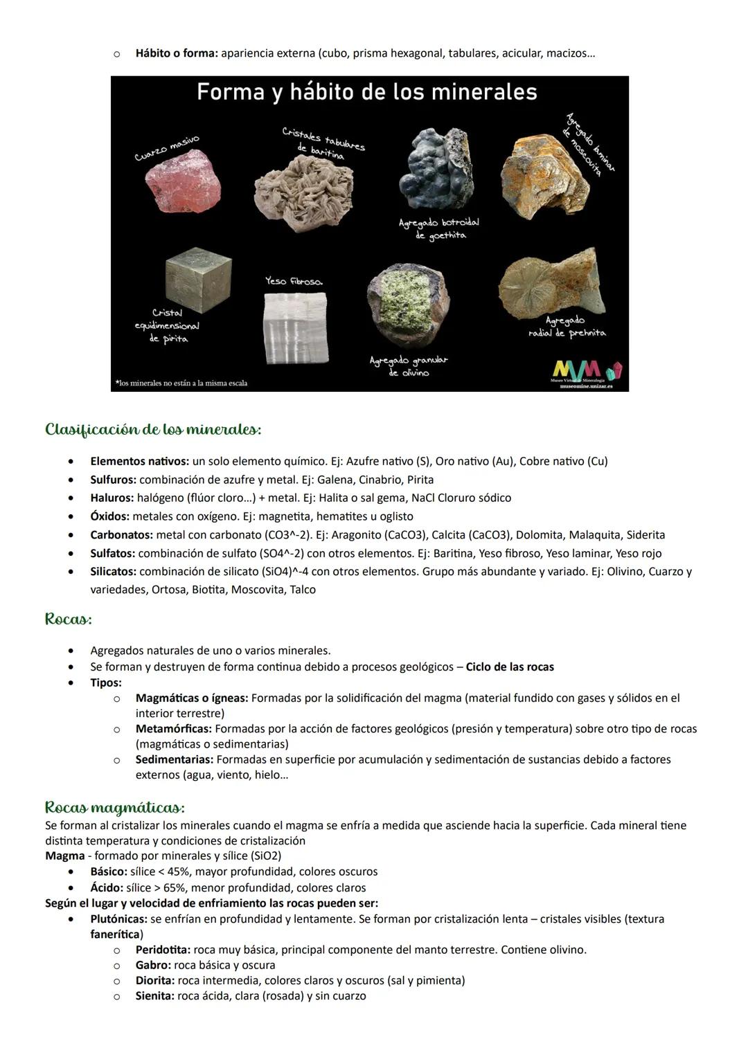 Tema 1.2: Rocas y minerales
Minerales y rocas: todas las rocas están formadas por uno o más minerales
Minerales:
* Sustancia sólida
* Inorgá
