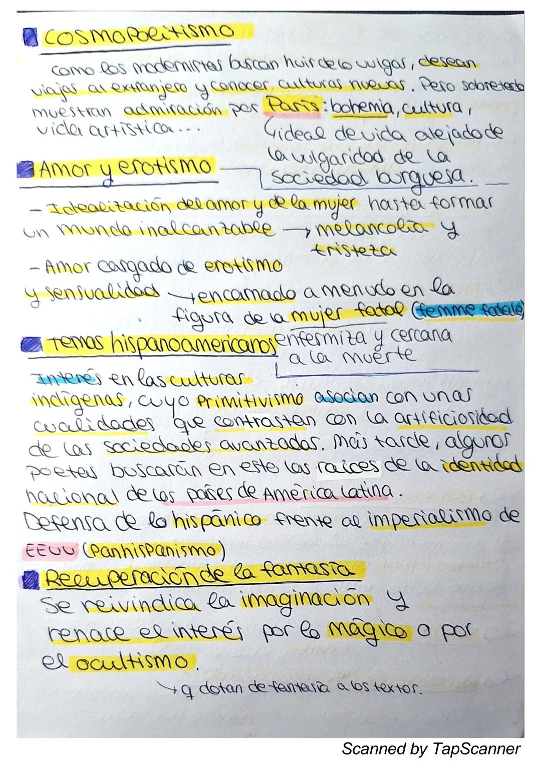 --- OCR Start ---
✓
MODERNISMO
Es un movimiento literario hispano que surge a finaler
del s.19 y se extiende hasta la 2a década del s.20
(al