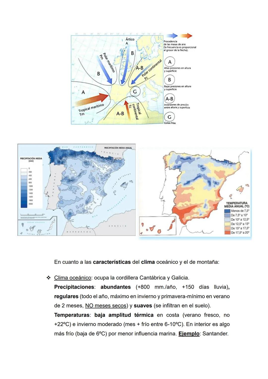 Tema 2 - El clima en España
• Temas (1, 2) y epígrafes (a, b, c) que nos pueden preguntar:
1) Dominios climáticos en España: clima oceánico
