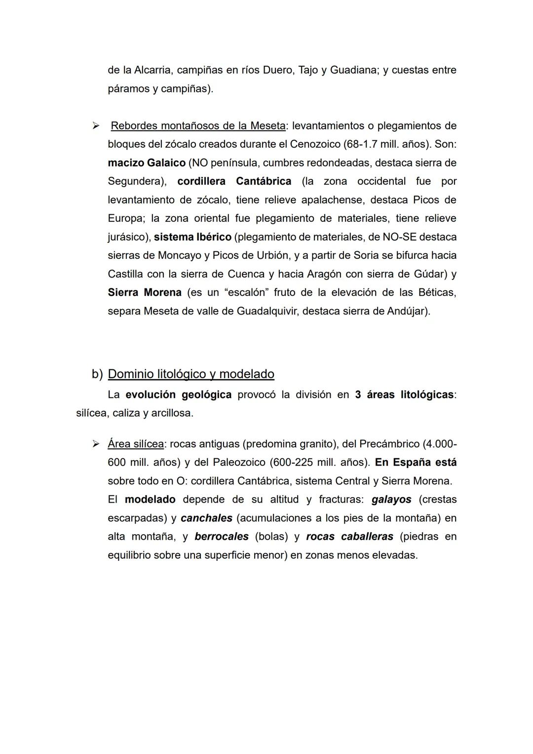 Tema 1 - El relieve: formación y características
• Temas (1, 2, 3) y epígrafes (a, b, c) que nos pueden preguntar:
1) Caracterización de l