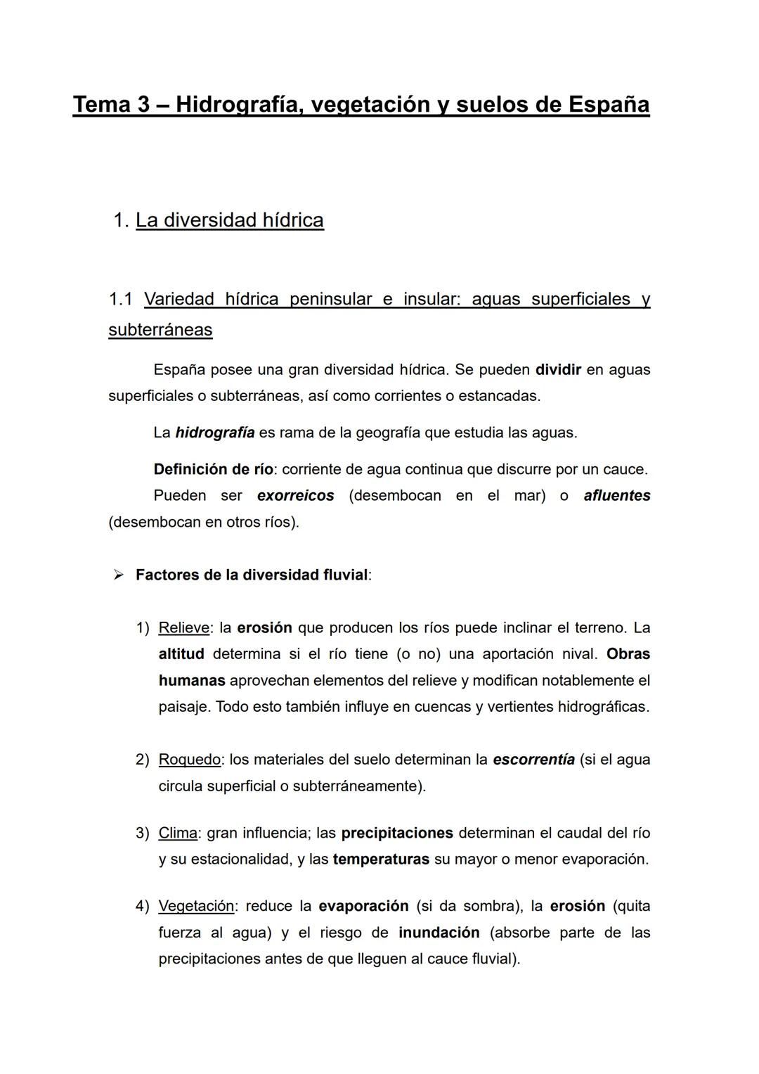 Tema 3 - Hidrografía, vegetación y suelos de España
1. La diversidad hídrica
1.1 Variedad hídrica peninsular e insular: aguas superficiale