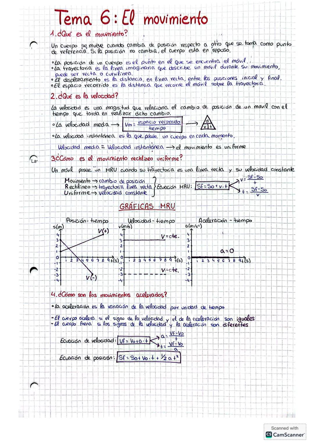 Tema 6: El movimiento
1. ¿Qué es el movimiento?
Un cuerpo se mueve cuando cambia de posición respecto a otro que se toma como punto
de refer