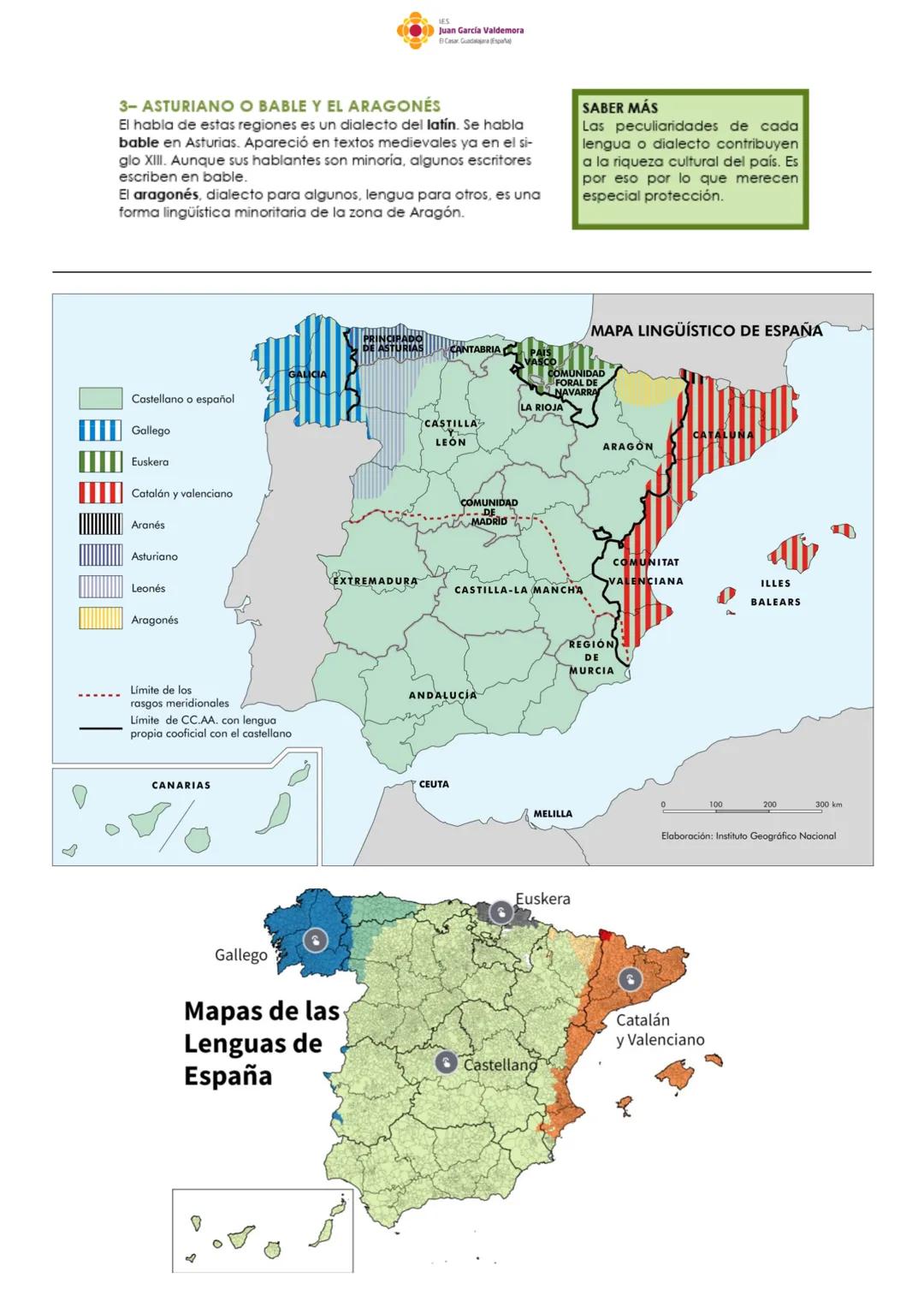# LAS LENGUAS DE ESPAÑA
# EL CASTELLANO
## 1-LENGUA OFICIAL DEL TERRITORIO ESPAÑOL
El español es la lengua oficial nacional. Se utiliza e