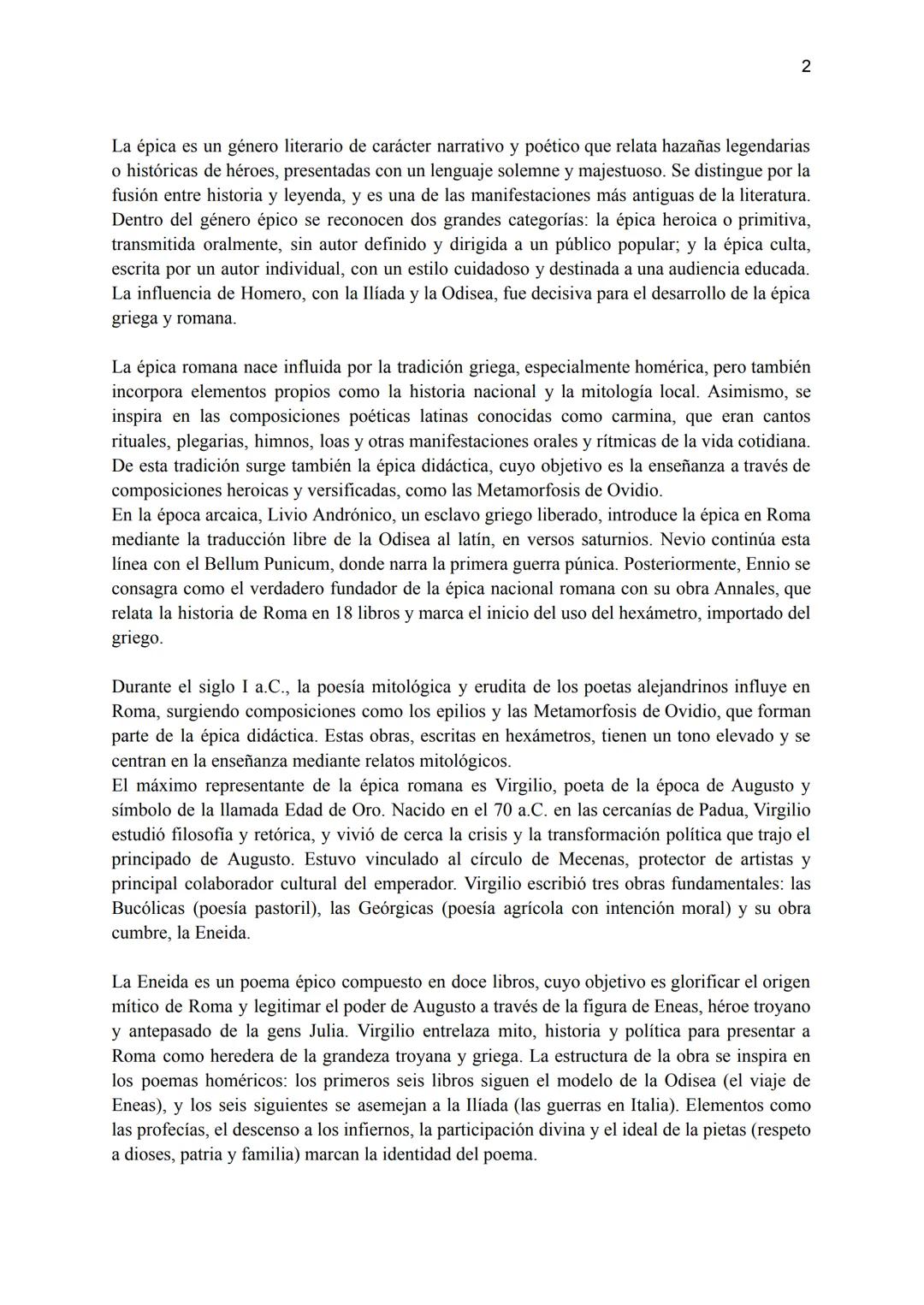 RESUMEN
LITERATURA
LATIN
2º BACH TEMA 1.
LA ÉPICA
ROMANA La épica es un género literario de carácter narrativo y poético que relata hazañas