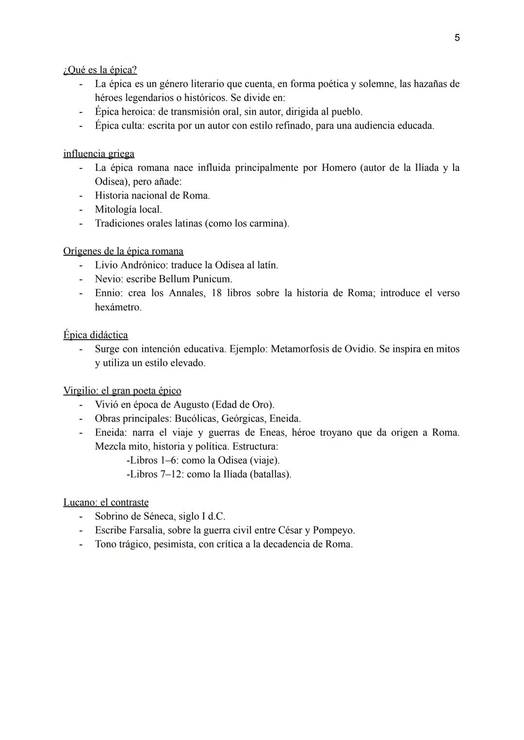 RESUMEN
LITERATURA
LATIN
2º BACH TEMA 1.
LA ÉPICA
ROMANA La épica es un género literario de carácter narrativo y poético que relata hazañas