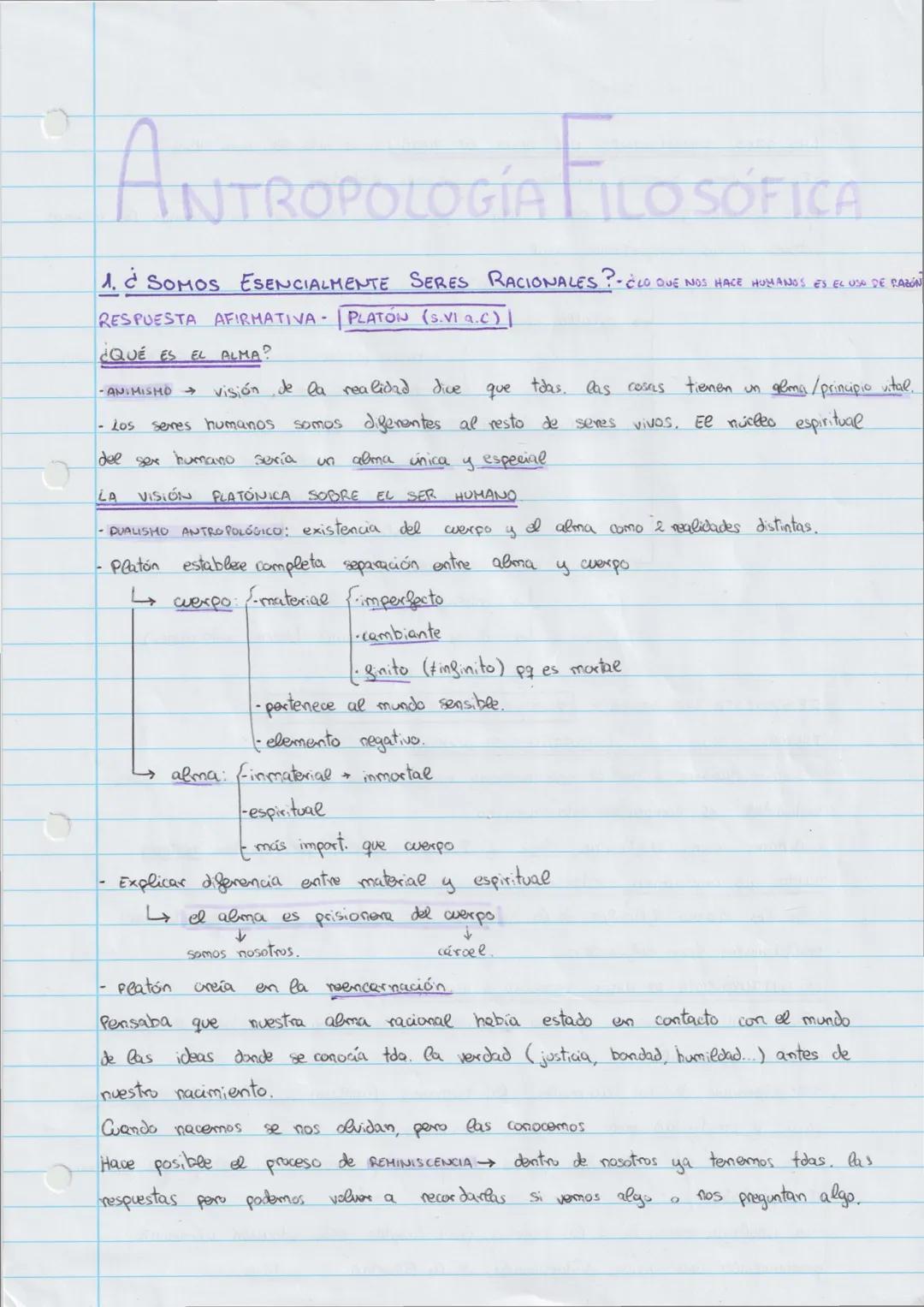 ANTROPOLOGÍA FILOSOFICA
1. ¿SOMOS ESENCIALMENTE SERES RACIONALES? ¿LO QUE NOS HACE HUMANOS ES EL USA DE PARON
RESPUESTA AFIRMATIVA - PLATÓN