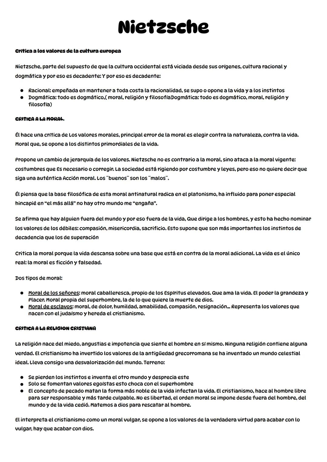 # Nietzsche
**Crítica a los valores de la cultura europea**
Nietzsche, parte del supuesto de que la cultura occidental está viciada desde