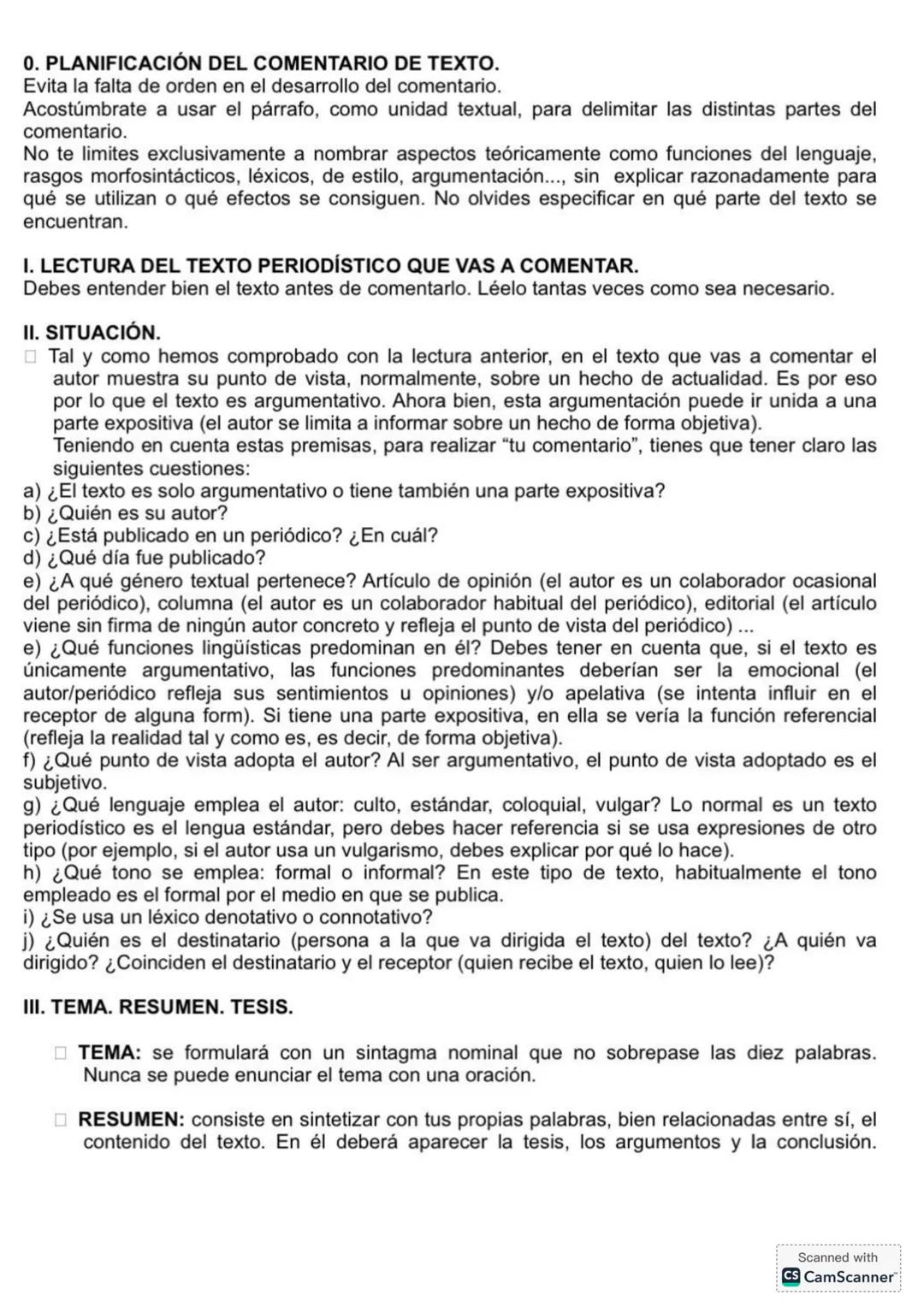 0. PLANIFICACIÓN DEL COMENTARIO DE TEXTO.
Evita la falta de orden en el desarrollo del comentario.
Acostúmbrate a usar el párrafo, como unid