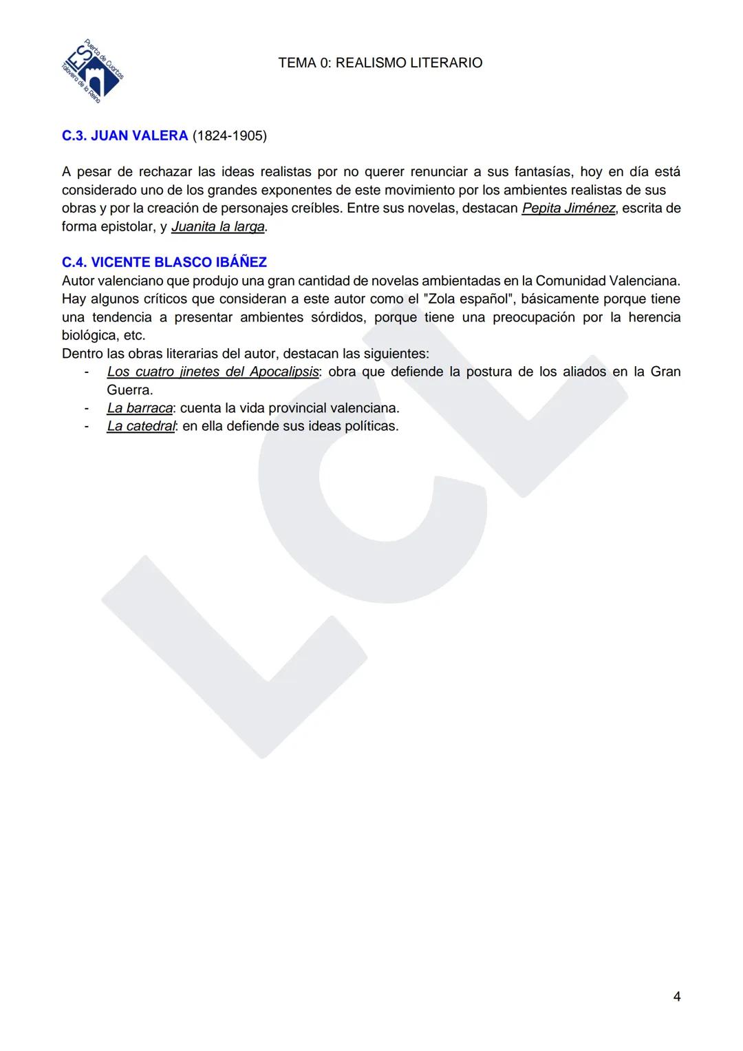 TEMA 0: REALISMO LITERARIO
Juan Valera.
Obra más
Importante: "Pepita
Jiménez
Benito Pérez Galdós:
Obras más
importantes: "Los
episodios
naci