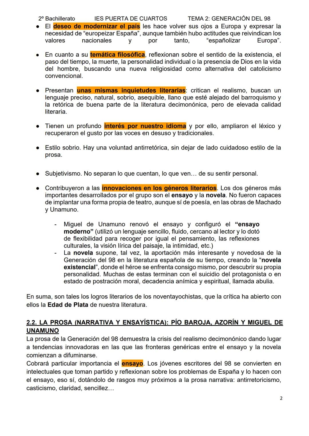 ## TEMA 2: GENERACIÓN DEL 98
## TEMA 2: GENERACIÓN DEL 98. CARACTERÍSTICAS.
PRINCIPALES AUTORES Y OBRAS
Pío Baroja
Unamuno
Azorín
Va