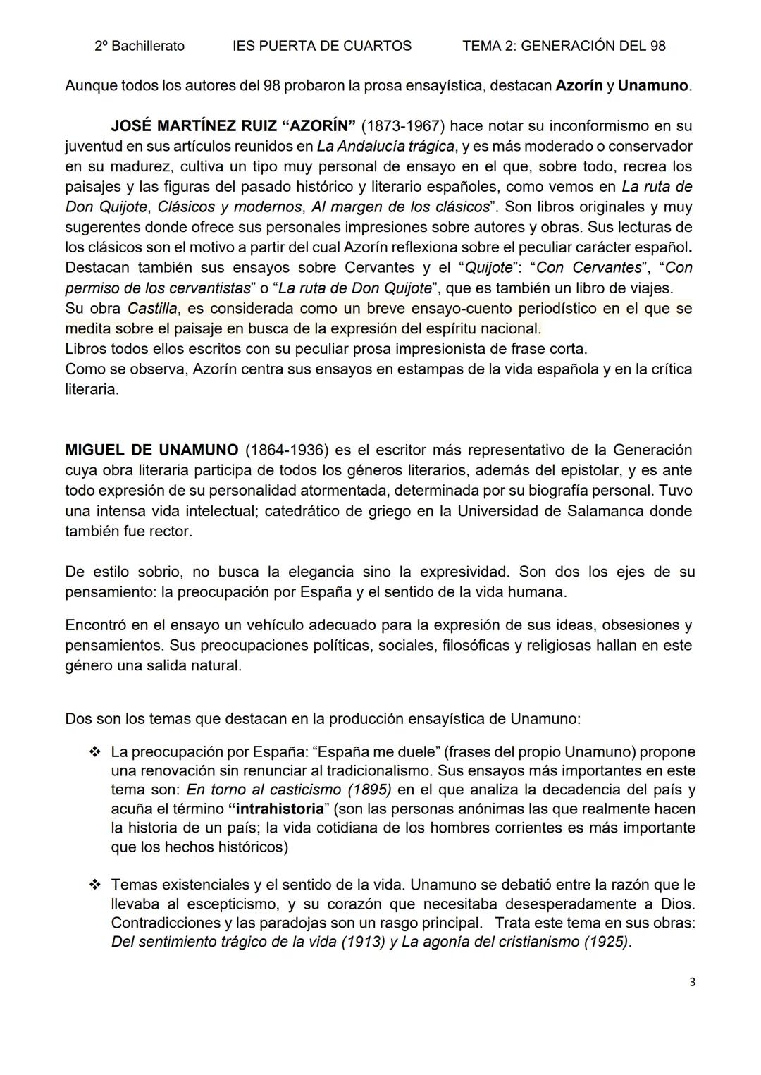 ## TEMA 2: GENERACIÓN DEL 98
## TEMA 2: GENERACIÓN DEL 98. CARACTERÍSTICAS.
PRINCIPALES AUTORES Y OBRAS
Pío Baroja
Unamuno
Azorín
Va