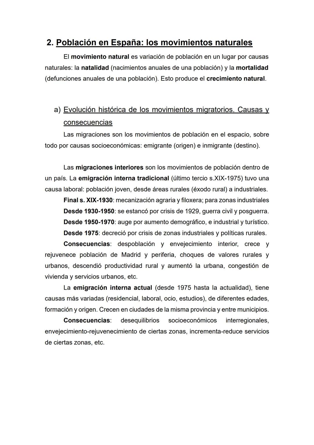Tema 6- La población española
1) Temas (1, 2) y epígrafes (a, b, c) que nos pueden preguntar:
1) Población en España: los movimientos natura
