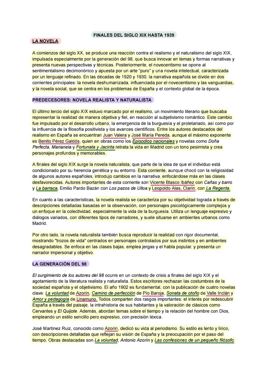 APUNTES LITERATURA FINALES SIGLO XIX HASTA 1939