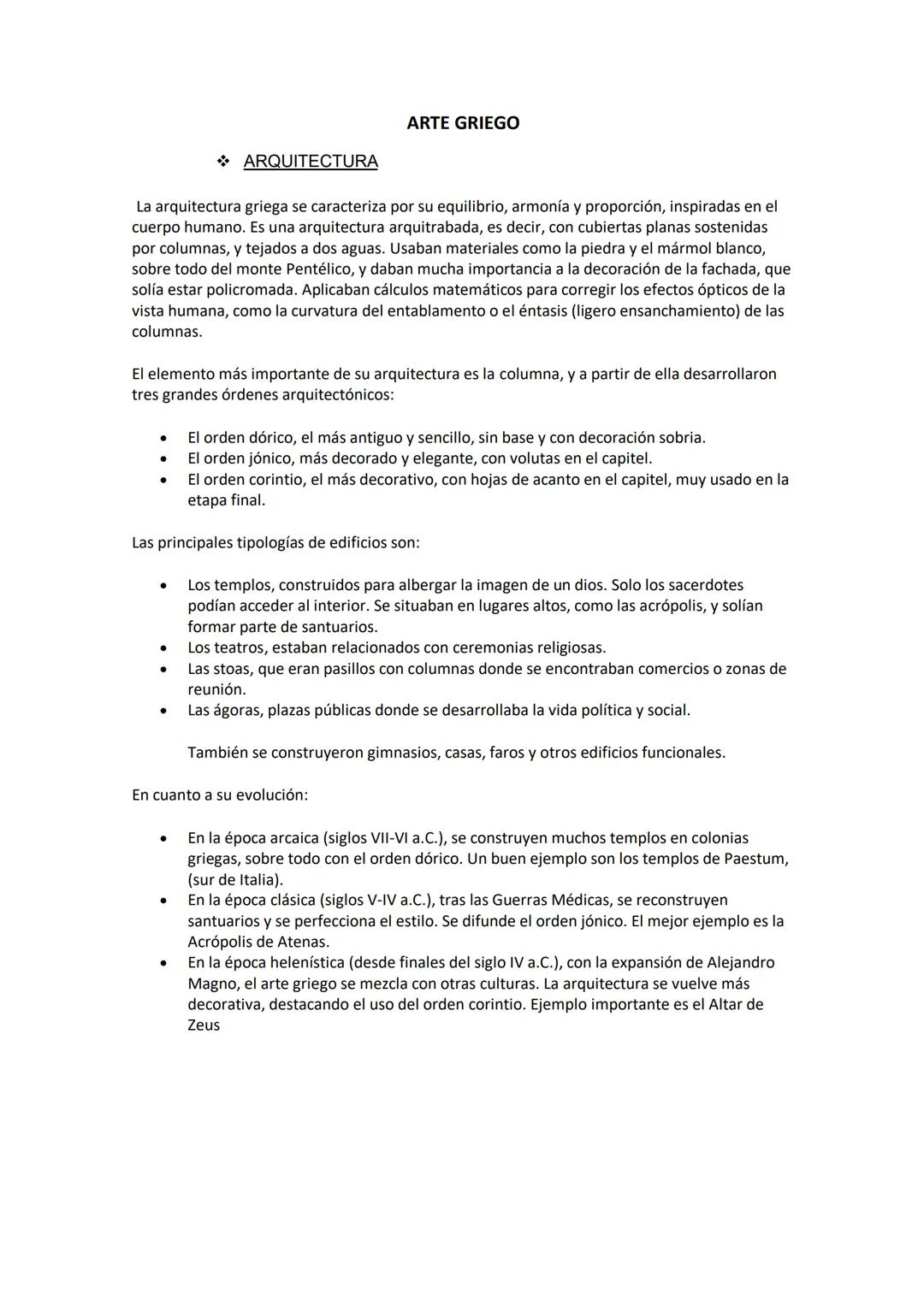 ## ARQUITECTURA
## ARTE GRIEGO
La arquitectura griega se caracteriza por su equilibrio, armonía y proporción, inspiradas en el
cuerpo human