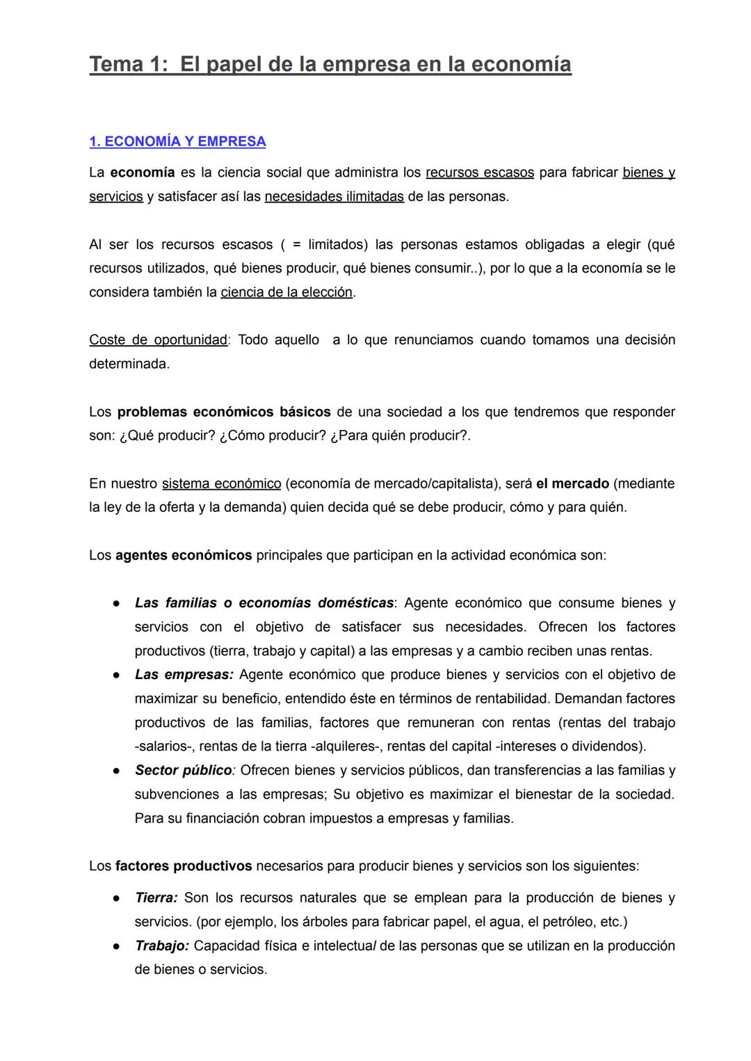 Tema 1: El papel de la empresa en la economía
1. ECONOMÍA Y EMPRESA
La economía es la ciencia social que administra los recursos escasos par
