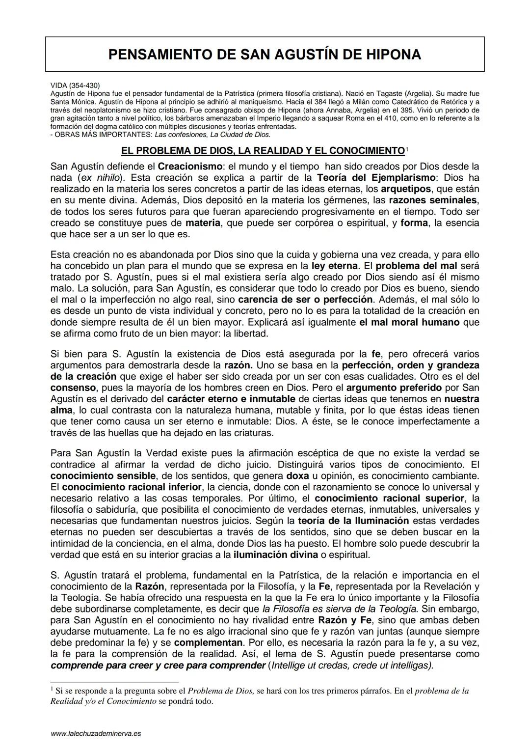 VIDA (354-430)
PENSAMIENTO DE SAN AGUSTÍN DE HIPONA
Agustín de Hipona fue el pensador fundamental de la Patrística (primera filosofía cris