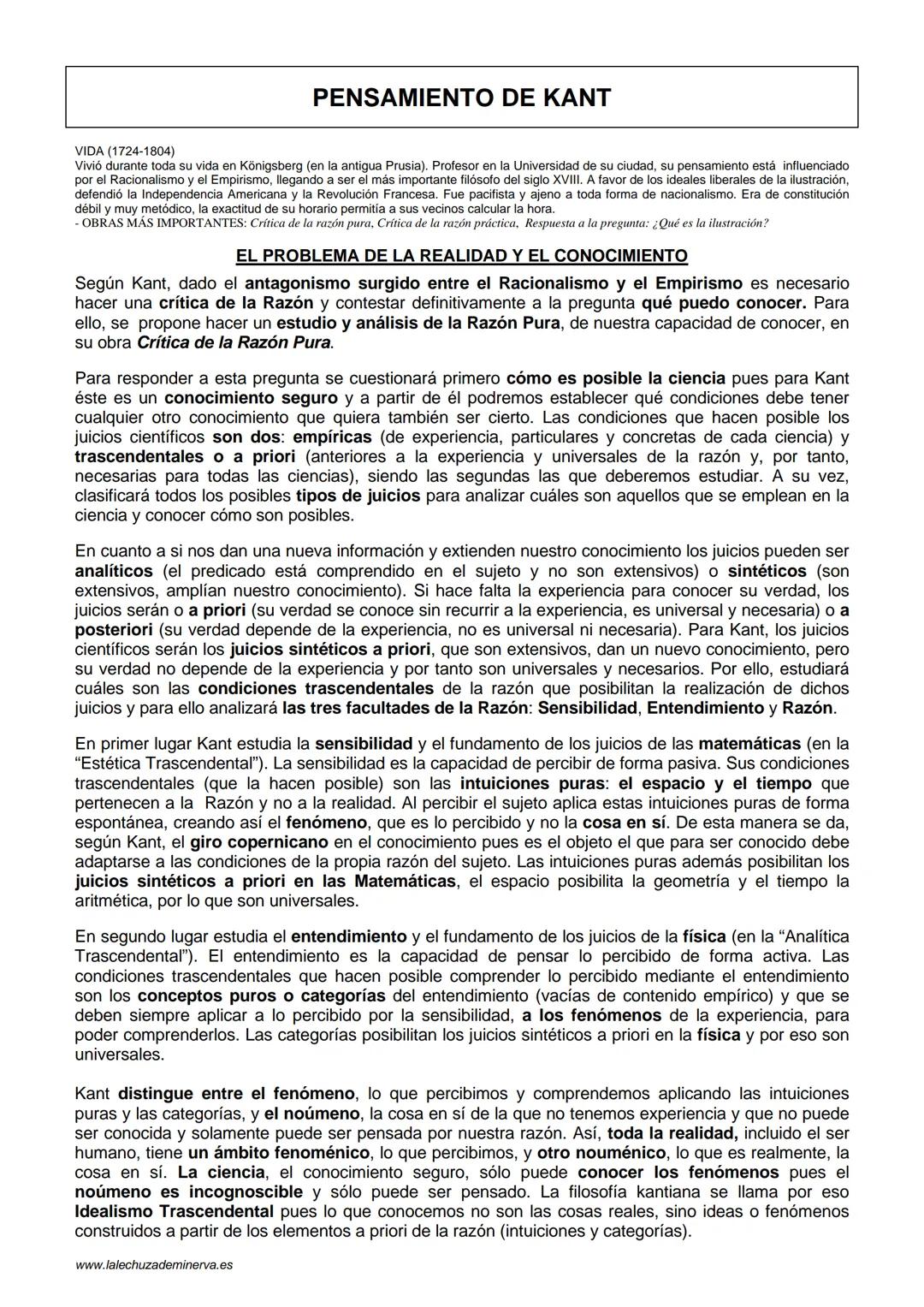 ## PENSAMIENTO DE KANT
VIDA (1724-1804)
Vivió durante toda su vida en Königsberg (en la antigua Prusia). Profesor en la Universidad de su c