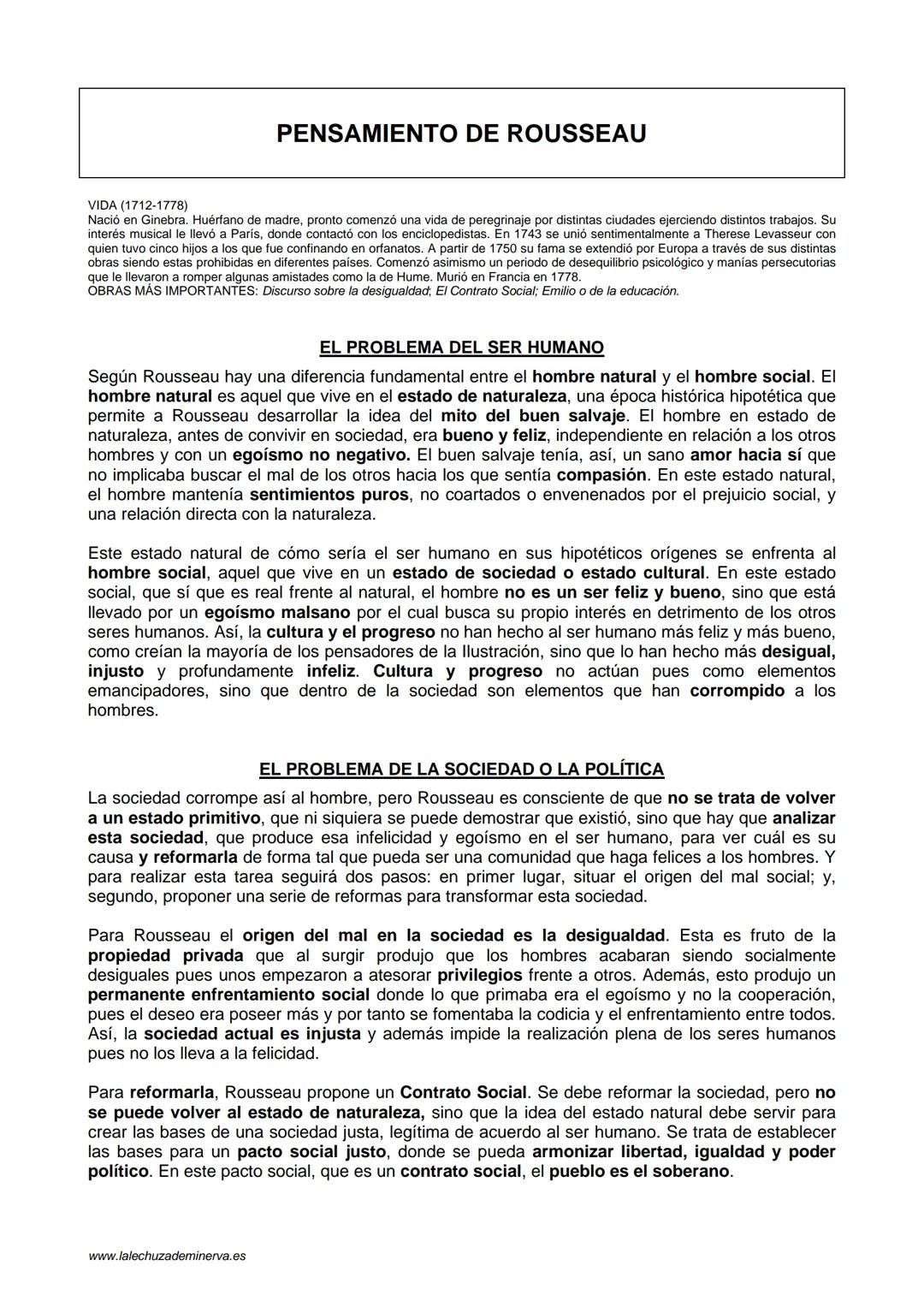 ## PENSAMIENTO DE ROUSSEAU
VIDA (1712-1778)
Nació en Ginebra. Huérfano de madre, pronto comenzó una vida de peregrinaje por distintas ciuda