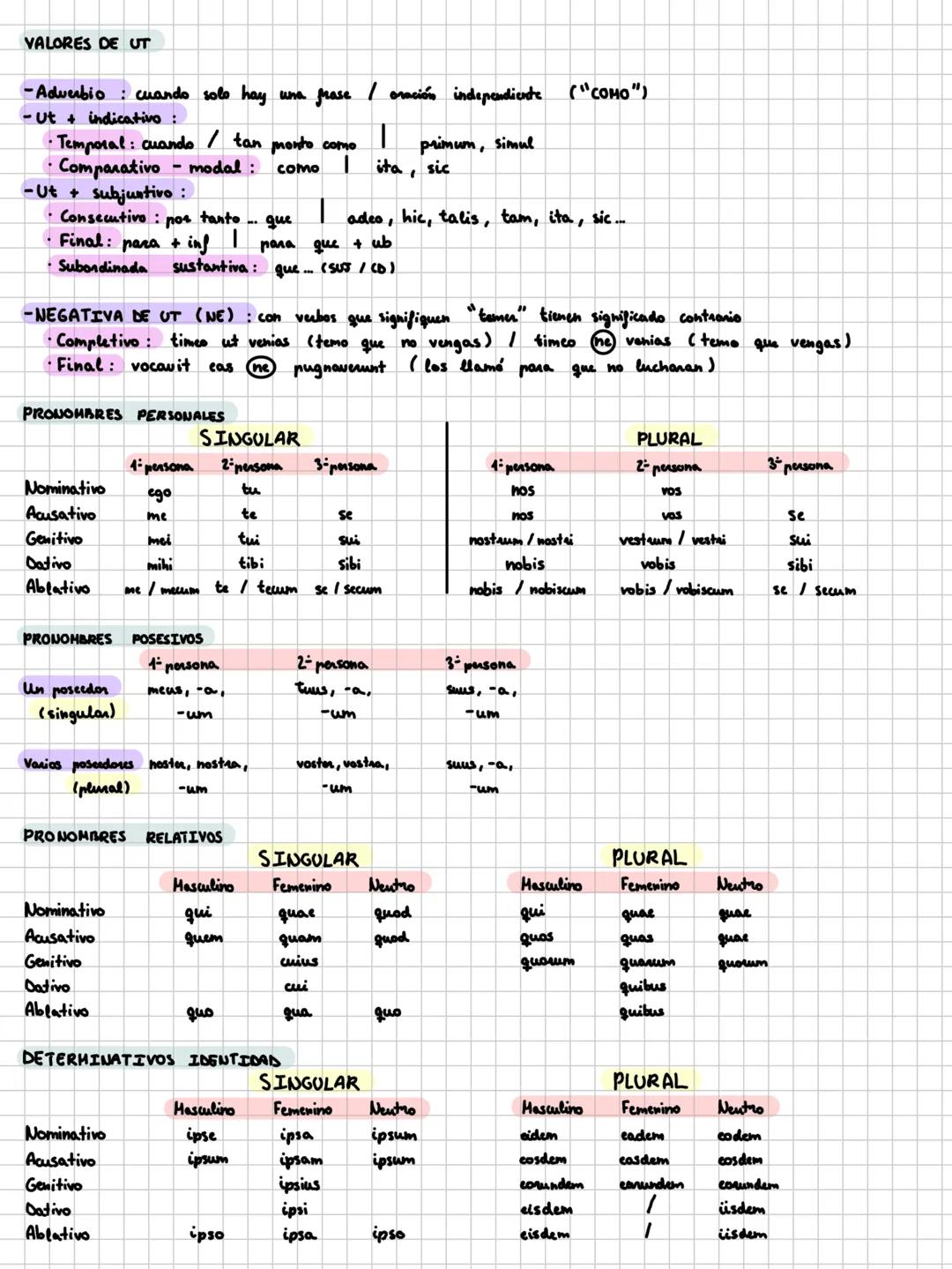 PRIMERA DECLINACIÓ
Singular
Plural
Nominativo
-a
-ae
Vocativo
-a
-ae
Acusativo
-am
-as
Genitivo
-ae
-arum
Dativo
-ae
-is
Ablativo
-a
-is
SEG