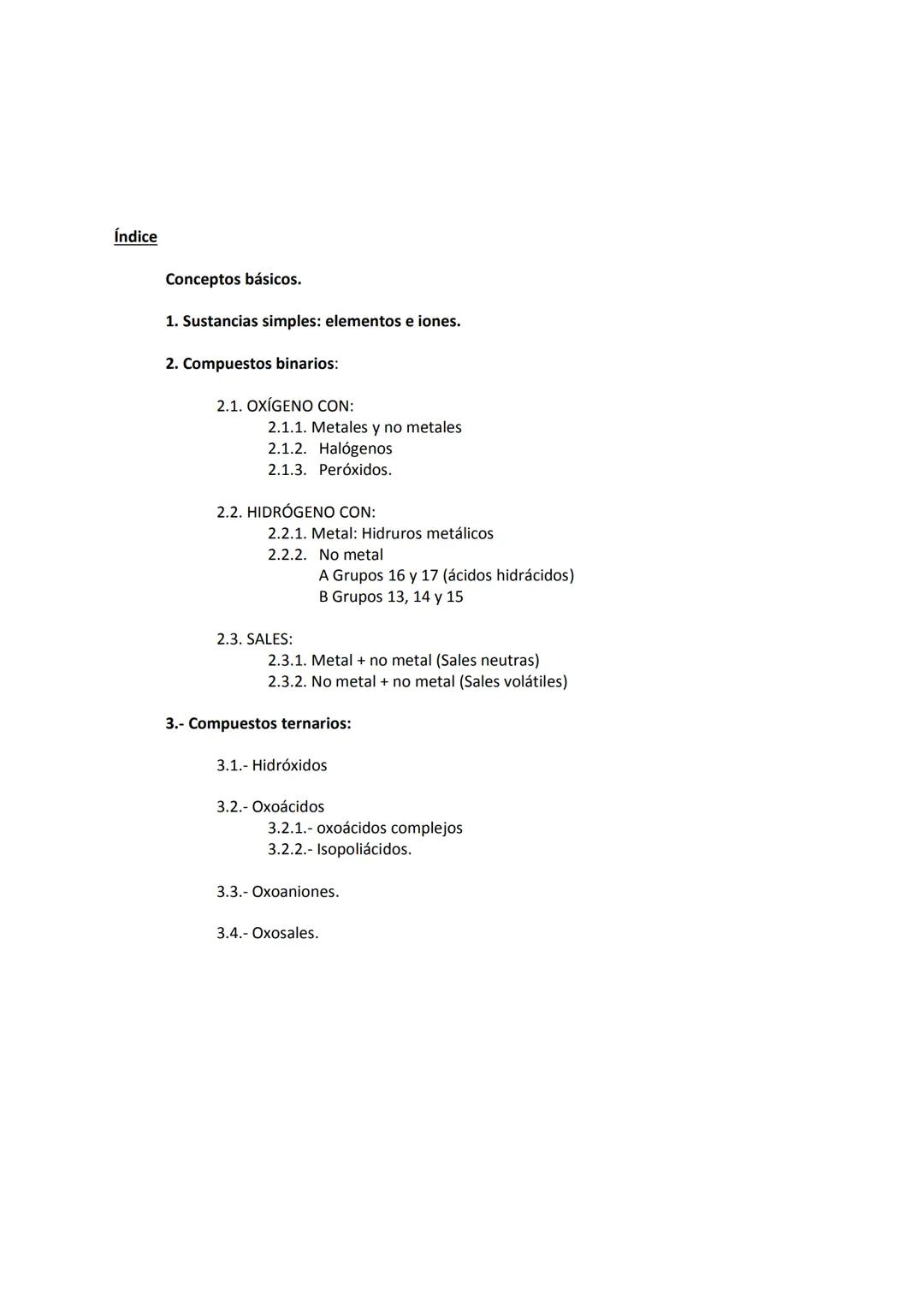 FORMULACIÓN INORGÁNICA
4º ESO
CI
Ácido sulfúrico (H₂SO₄)
Cloruro de sodio (NaCl)
Na Índice
Conceptos básicos.
1. Sustancias simples: element