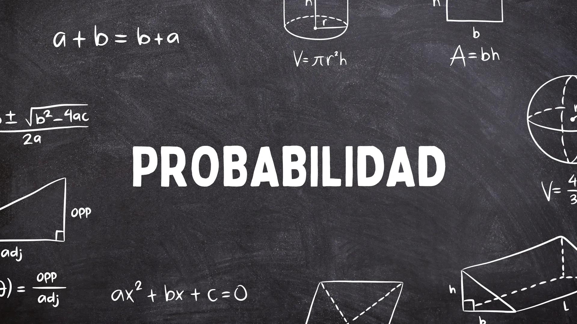 a + b = b + a
V= πr²h
±√b2-4ac
29
PROBABILIDAD
b
A=bh
V=
4
3
OPP
adj
OPP
a) = adj
ax² + bx + c = 0
h
L
b 01
¿QUÉ ES LA PROBABILIDAD?
La prob