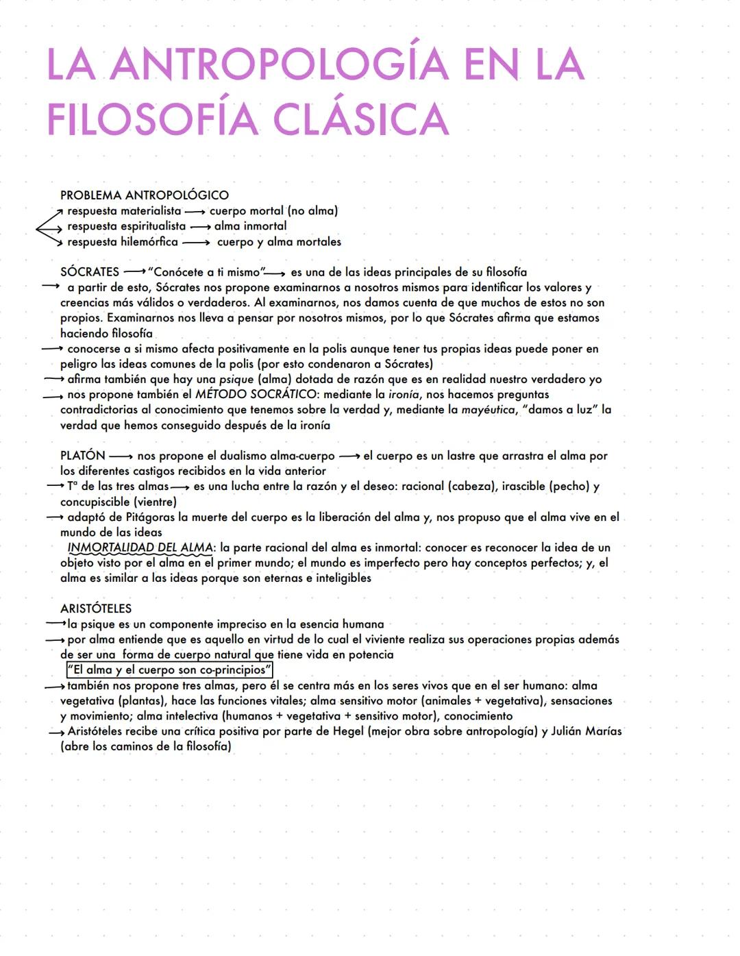 # LA ANTROPOLOGÍA EN LA FILOSOFÍA CLÁSICA
## PROBLEMA ANTROPOLÓGICO
→ respuesta materialista → cuerpo mortal (no alma)
→ respuesta espiri